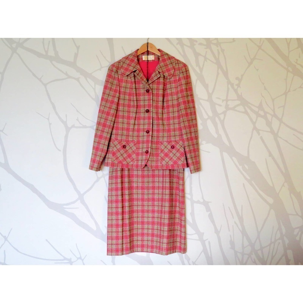 Vintage Pendleton Pink Plaid Skirt and Jacket Suit in Women's Size 16